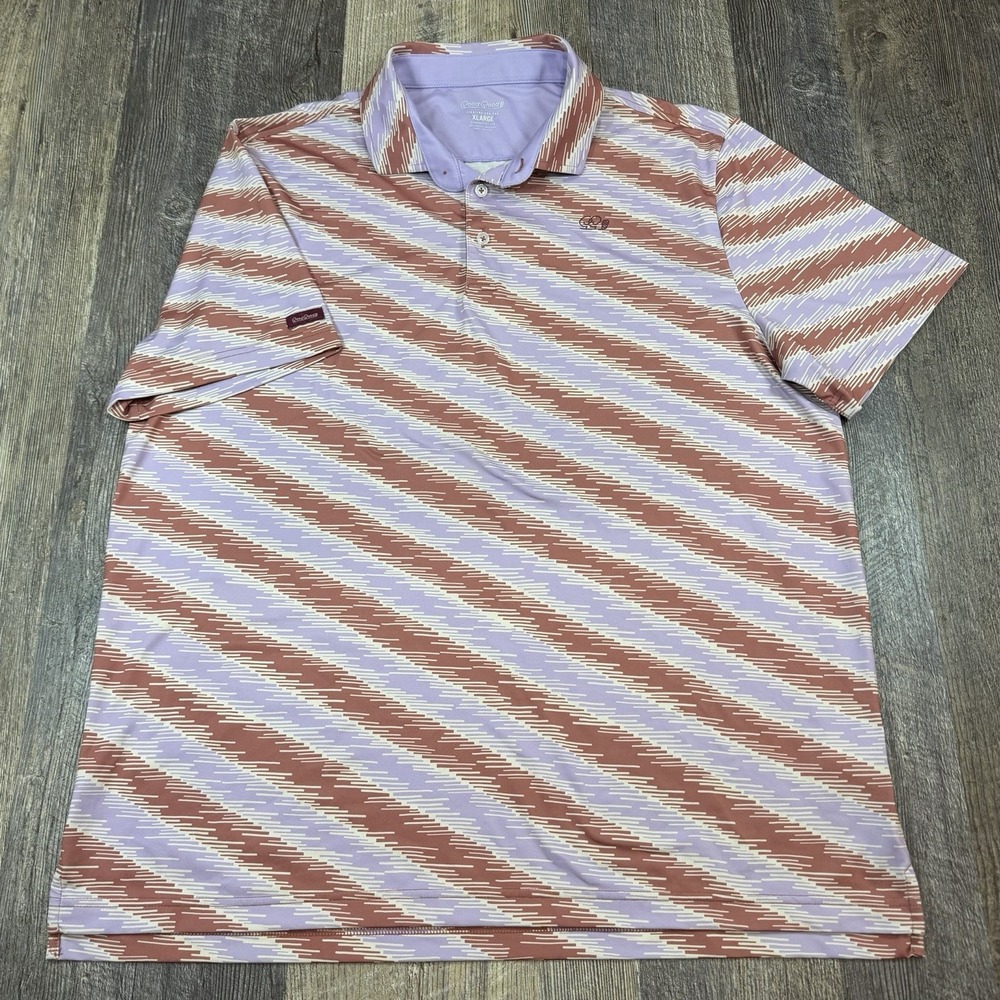 Good Good Polo Shirt Mens XL Purple Diagonal Stripe Golf Performance Stretch